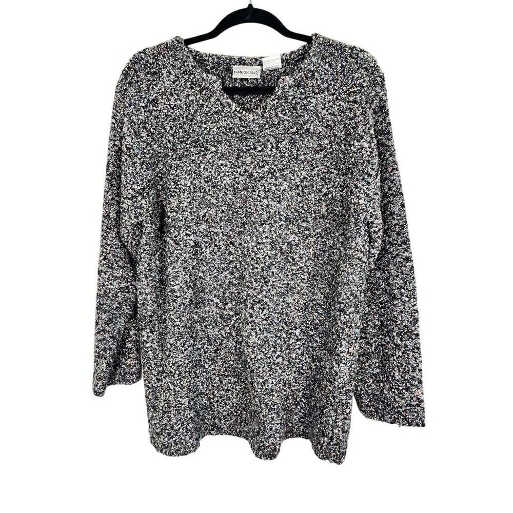 Retro Colorful Fuzzy Sweater Black 14 Neutral Preppy Classic Chic Grunge 80s